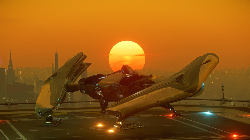 文件:Defender in Area Landed Sunset - Front Starboard.png