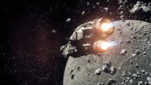 Drake Herald fleeing pirates within the Yela asteroid belt.jpg